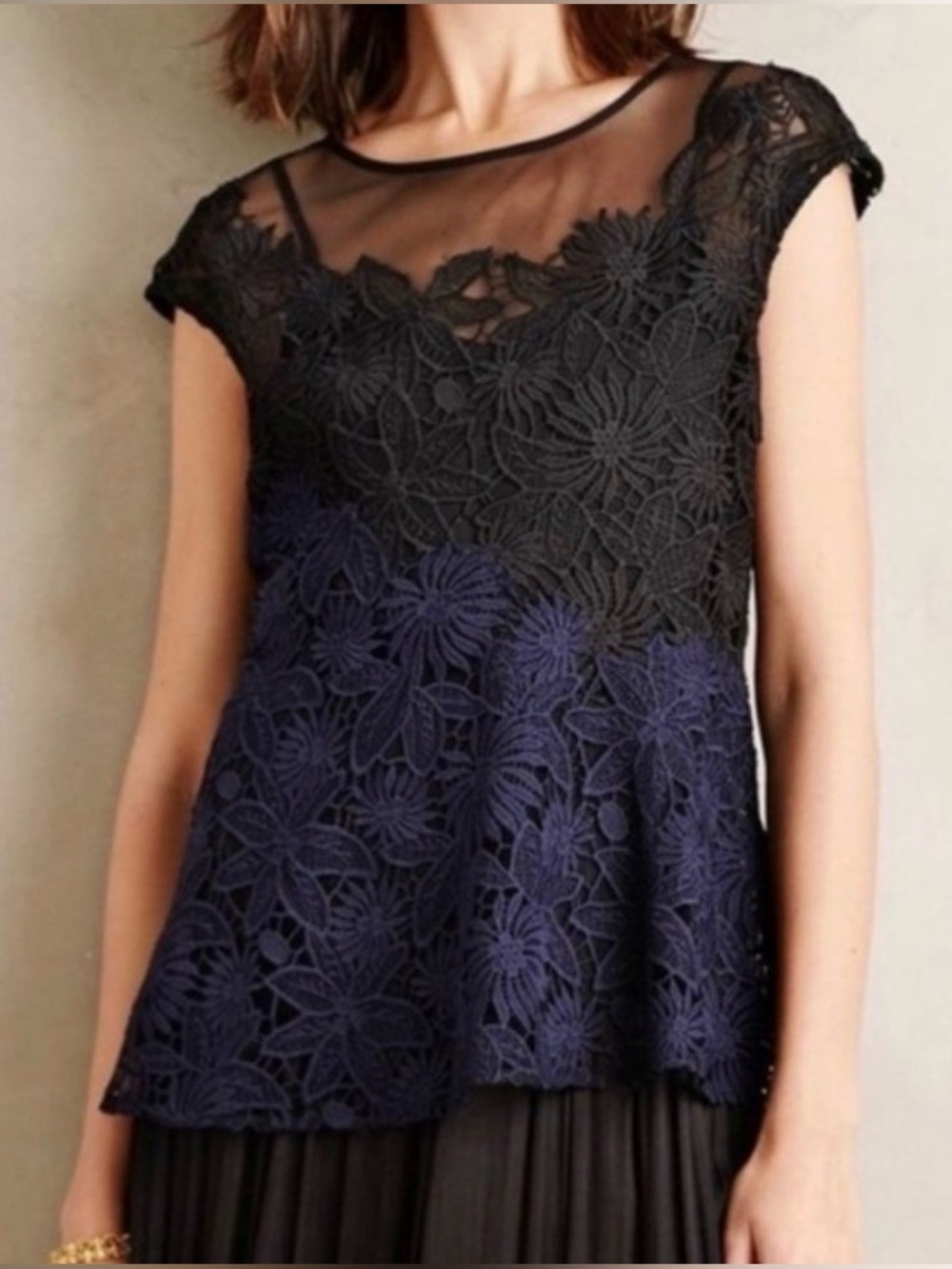 Anthropologie Deletta Garden Guise Lace Floral Cap-Sleeve Top